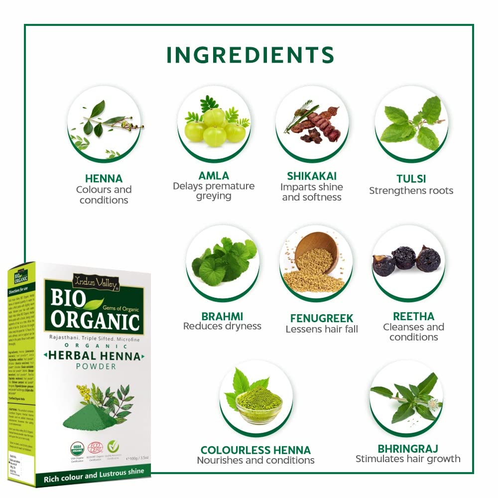 INDUS VALLEY Bio Organic Natural and Pure Indigo Powder | Indigofera tinctoria, Herbal Henna Powder with Amla Powder | Indian Gooseberry for Hair care - (100g*3=300g) Combo