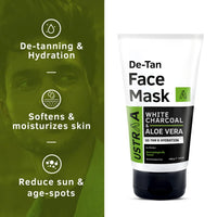 Ustraa De-Tan Face Mask - Dry Skin - 125 gm - Wash-off mask | with White Charcoal | Helps Remove Tan & Pollutants & De-Tan Cream For Men-50g | for Effective Tan Removal and Even Skin tone | No Bleach