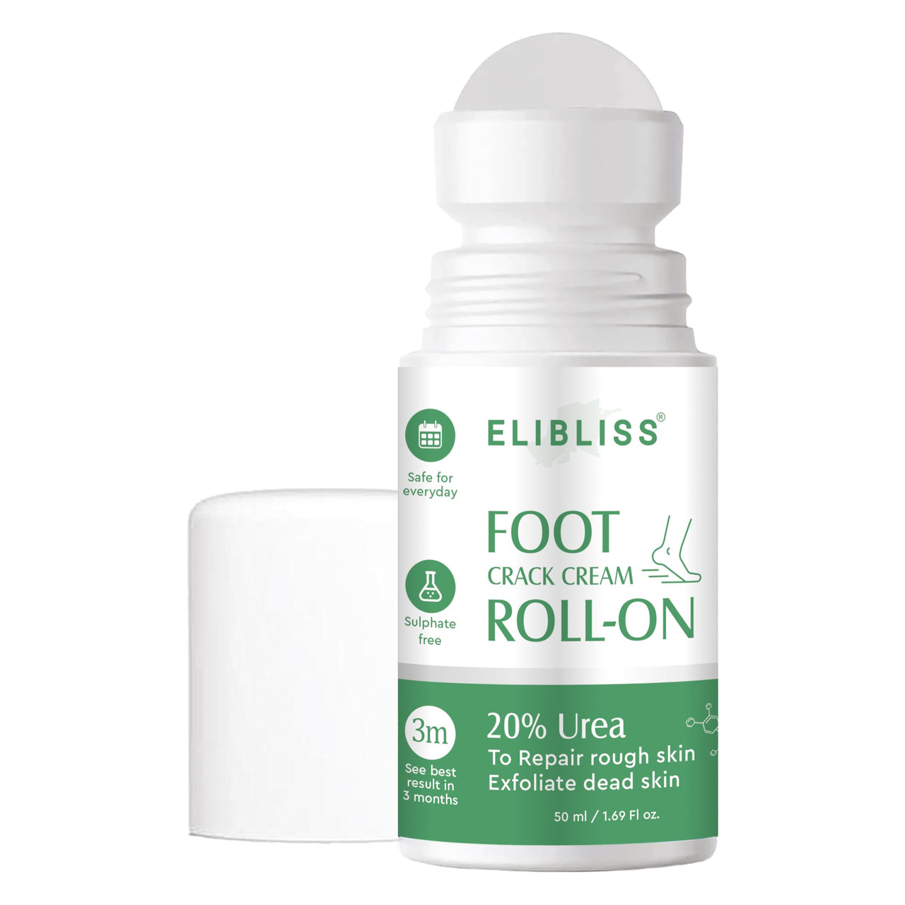 Elibliss Foot Crack Cream Roll-On with 20% Urea for Rough, Dry, Cracked Heels | Deep Moisturizing & Exfoliating Formula | Sulphate-Free, Safe for Daily Use | Soft Smooth Feet Care for Men & Women