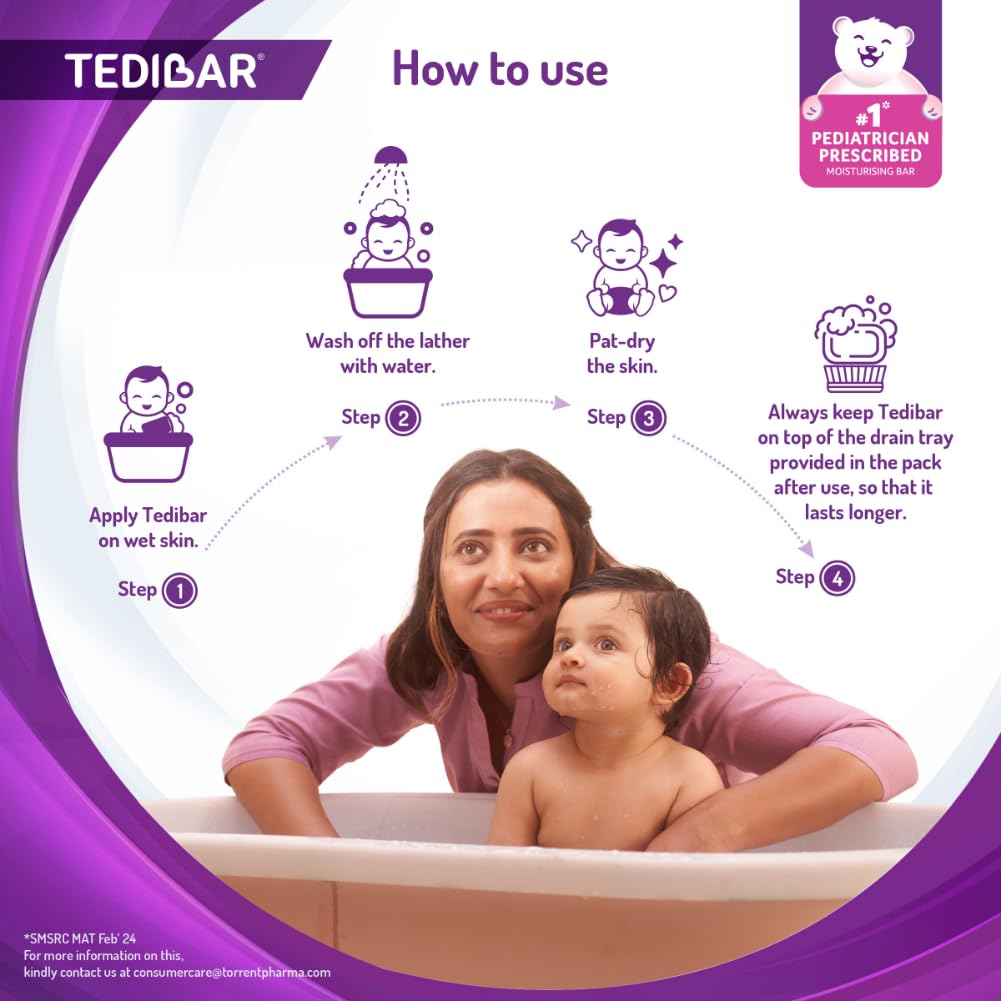Tedibar Baby Bathing Bar | For Baby’s Sensitive Skin | Gentle Cleansing, Skin-friendly, pH 5.5, 75gm, Pack of 3