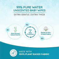 Mother Sparsh 99% Pure Water (Unscented) Baby Wipes I Natural Plant Made Cloth - Super Thick I 72pcs/Pack - Pack Of 3