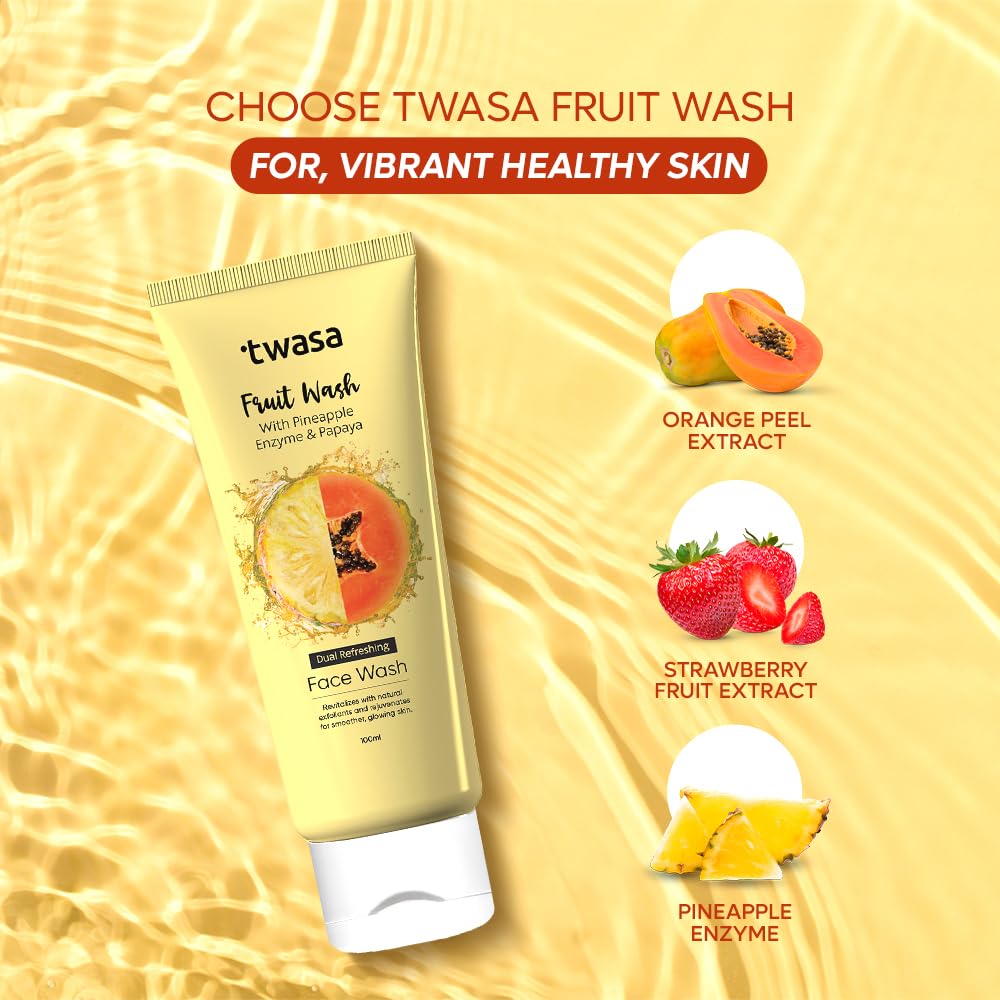 Twasa Pineapple Enzyme & Papaya Fruit Face Wash For Gently Exfoliates, Reduce Dark Spots & Glowing Skin | Cleanser For Brightening & Evens Skin Tone | For Men & Women - 100ml