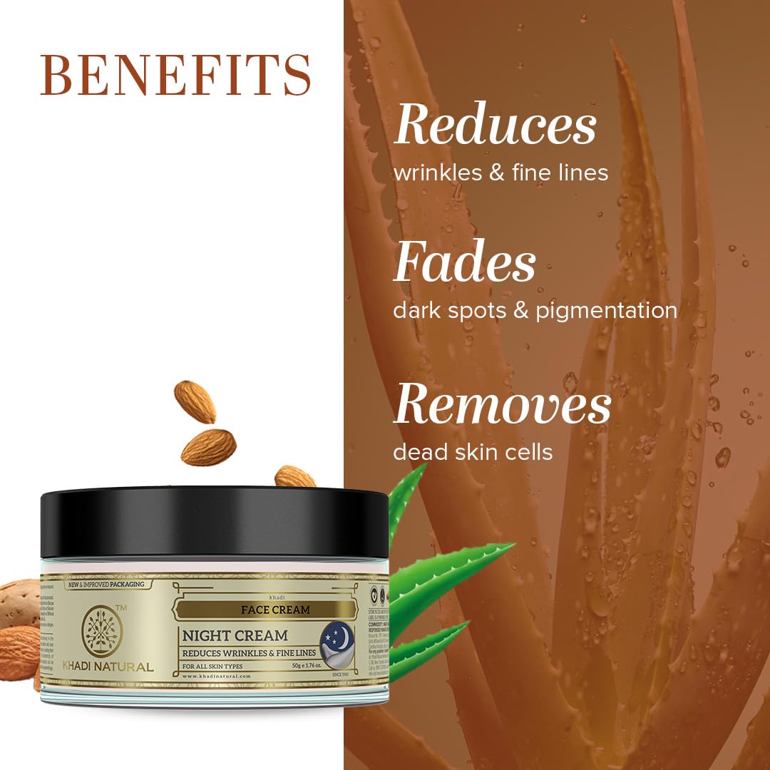 Khadi Natural Night Cream, 50g| Prevents premature aging|Skin brightening properties|Removes dead skin cells| Suitable for All Types of Skin