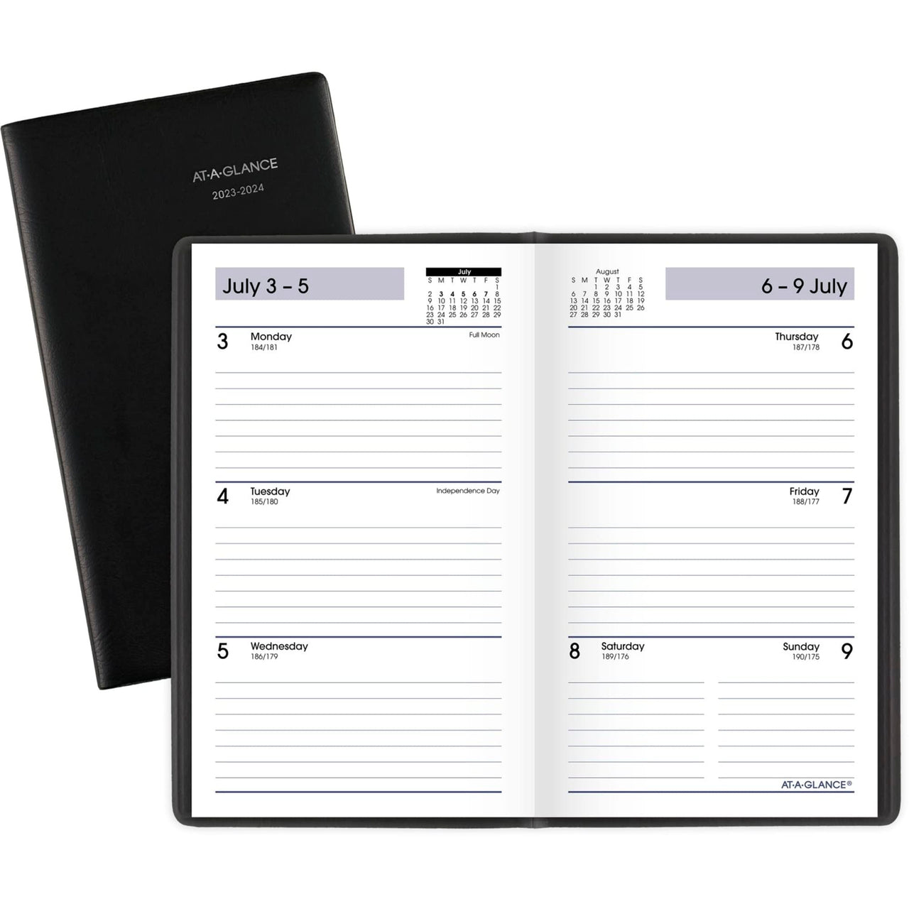AT-A-GLANCE 2023-2024 Academic Pocket Calendar, Weekly Planner, 3-1/2" x 6", Flexible Cover, DayMinder, Black (AY4800) Pocket Size 2023-2024 Old Edition