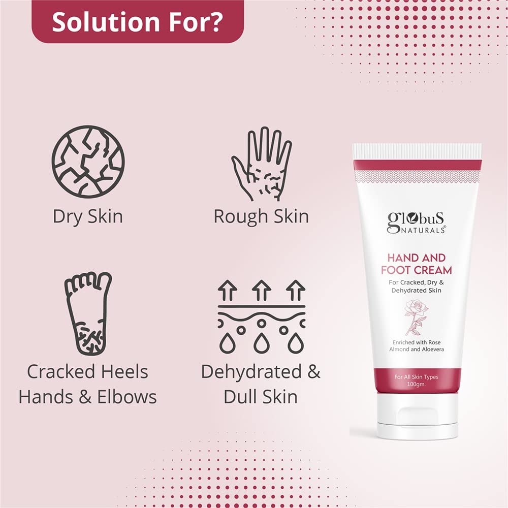 Globus Naturals Nourishing Hand & Foot Cream, Enriched with Rose & Anantmool, For Nourished, Moisturised Hands & Feet, Suitable for All Skin Types 100 gms (Pack of 2)