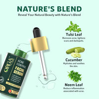 Orgatre Acne Control Facial Serum 30ml | 5% Niacinamide, 2% Salicylic Acid, 1% Tazman Pepper, 1% Glycolic Acid | Reduces Acne, Blackheads, Open Pores | Day & Night Use | Face Serum for Men & Women