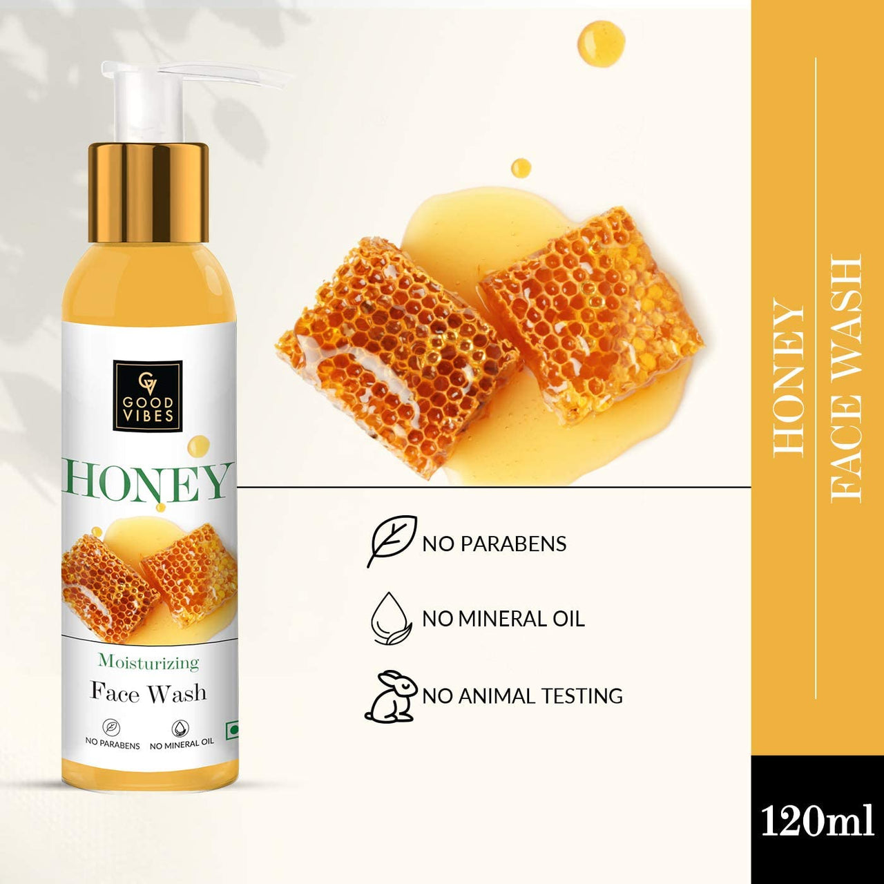 Good Vibes Honey Moisturizing Face Wash, 120 ml | Soothing, Hydrating, Lightening, Face Cleanser For All Skin Types| Adds Glow & Helps Brighten Skin Tone | No Parabens, No Mineral Oil