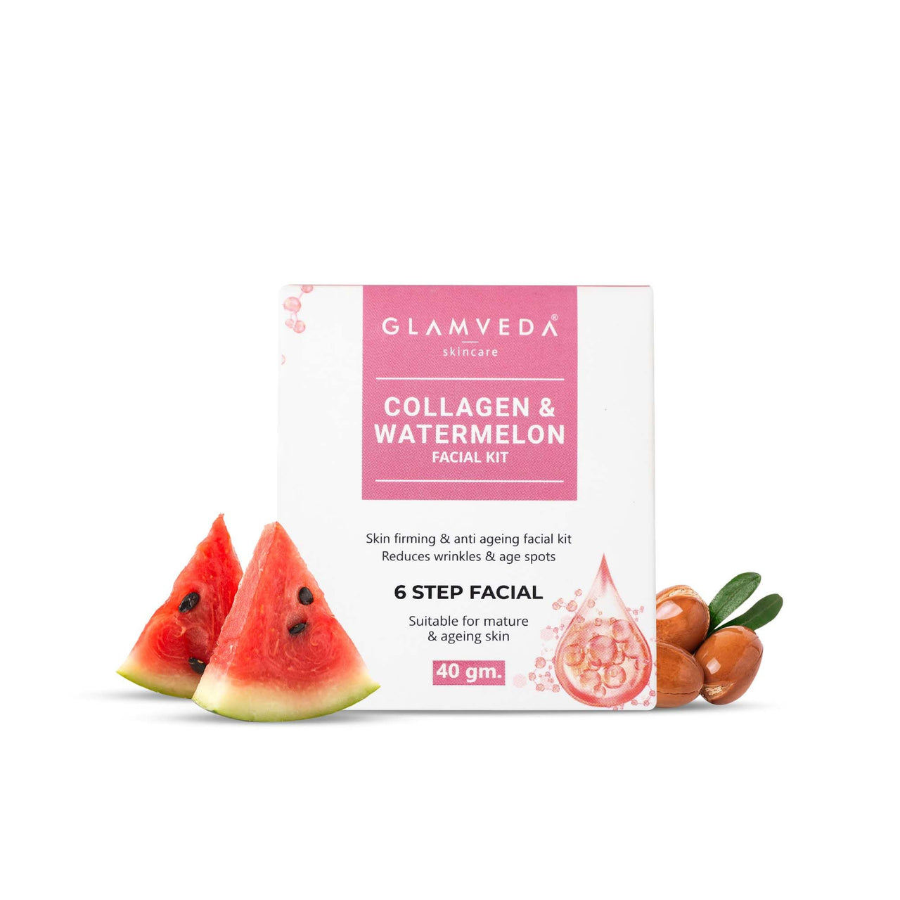Glamveda Watermelon & Collagen Anti Aging & Skin Firming Facial kit | DIY Facial Kit For Women | No Paraben, SLS | 40gm