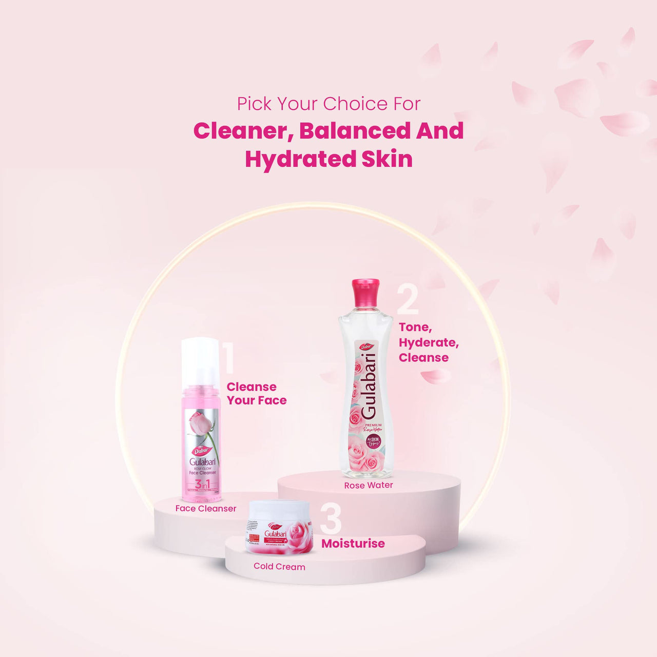 Dabur Gulabari Premium Rose Water – Natural, 400 ml & Dabur Gulabari Rose Glow Face Cleanser, 100 Ml