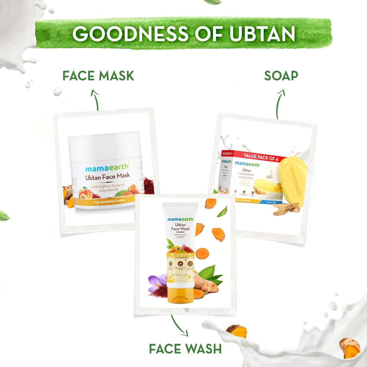 Mamaearth Ubtan Moisturizing Lotion Soap 125g x 8 (Pack of 8) | Removes Tan | Benefits of Lotion in a Soap | Gently Exfoliates & Deeply Cleanses |Nourishes Dry Skin |Non Drying |Grade 1 Soap