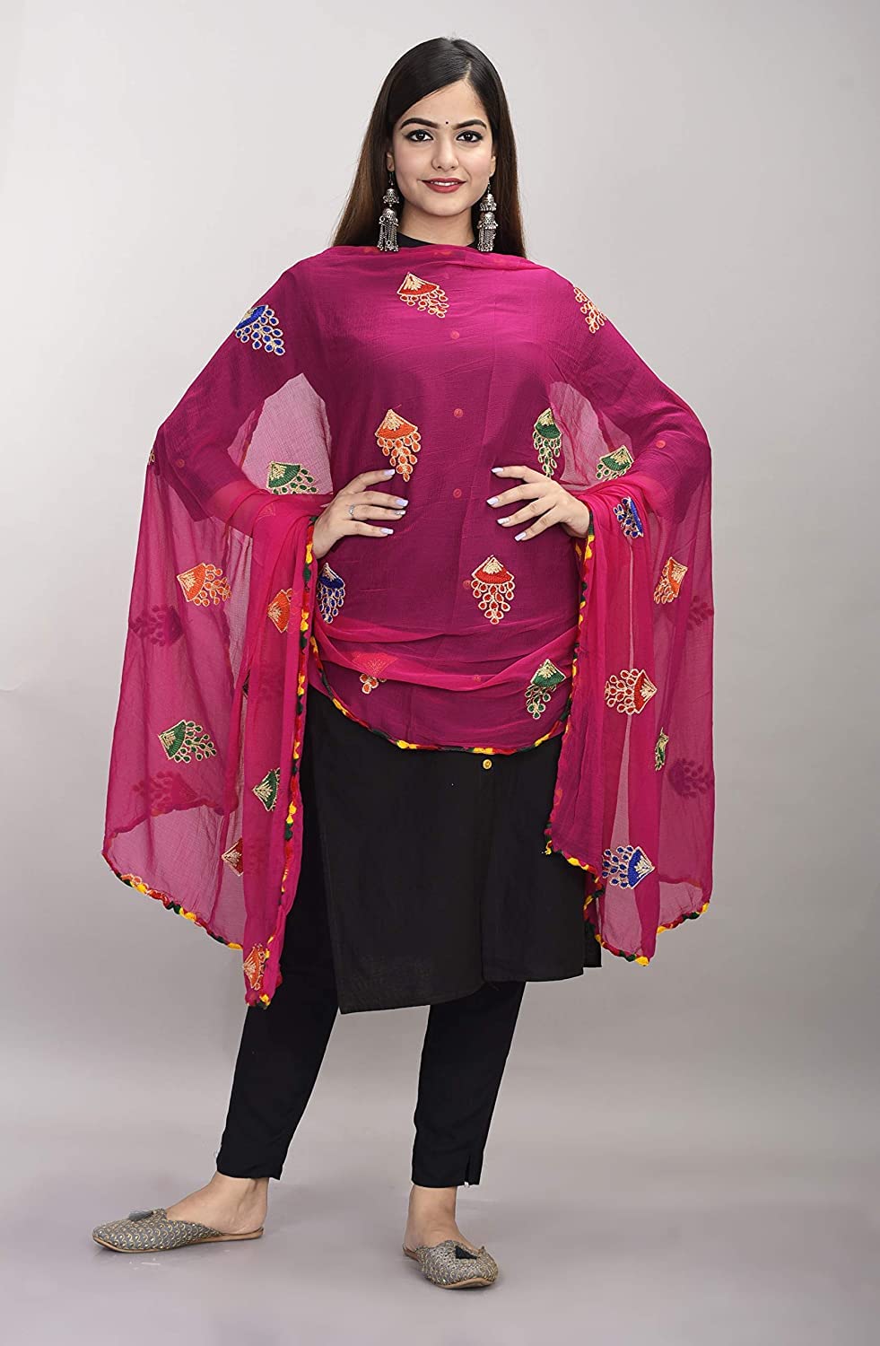 DIAMO Women's  Phulkari Chiffon Dupatta