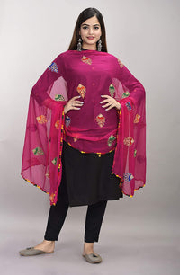 DIAMO Women's  Phulkari Chiffon Dupatta
