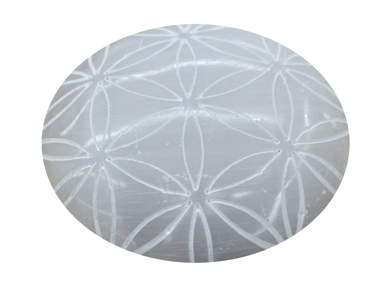 Amazing Gemstone Selenite Palm Stone - Flower of Life Engraved Hot Massage Worry Stone for Natural Body Chakra Balancing, Reiki Healing and Crystal Grid Selenite (Flower of Life Engraved)