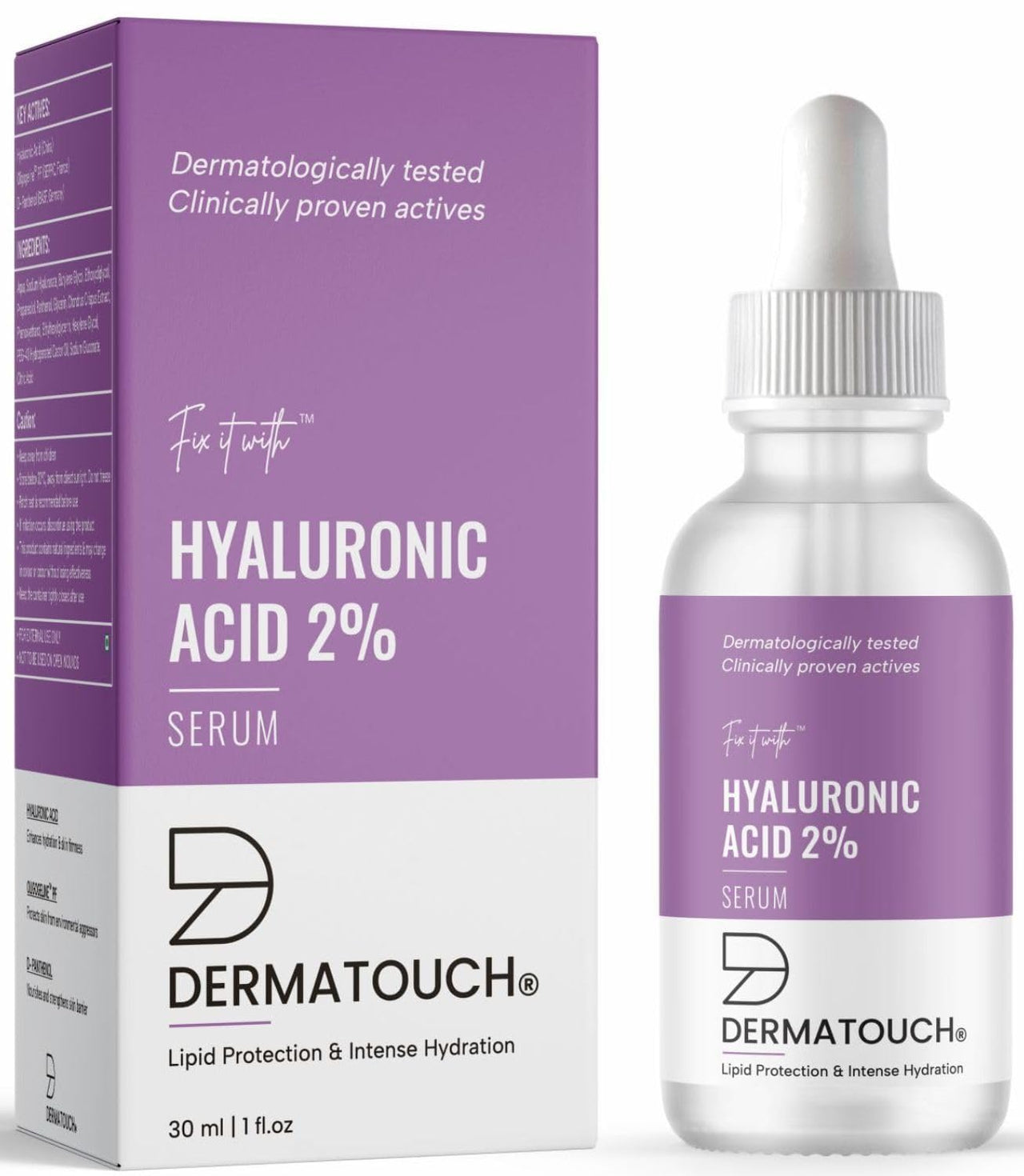 DERMATOUCH Hyaluronic Acid 2% Serum | For intense Hydration, Glowing Skin | Specially for Dry Skin | For both Men & Women | 30ml