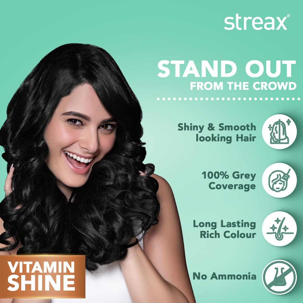 Streax Permanent Hair Colour, 100 % Grey coverage, Infused with Argan and Walnut Oil, Long Lasting Cream Hair Colour for Women, Brown Hair Colour, 2 Black Brown, 120 ml, Pack of 1