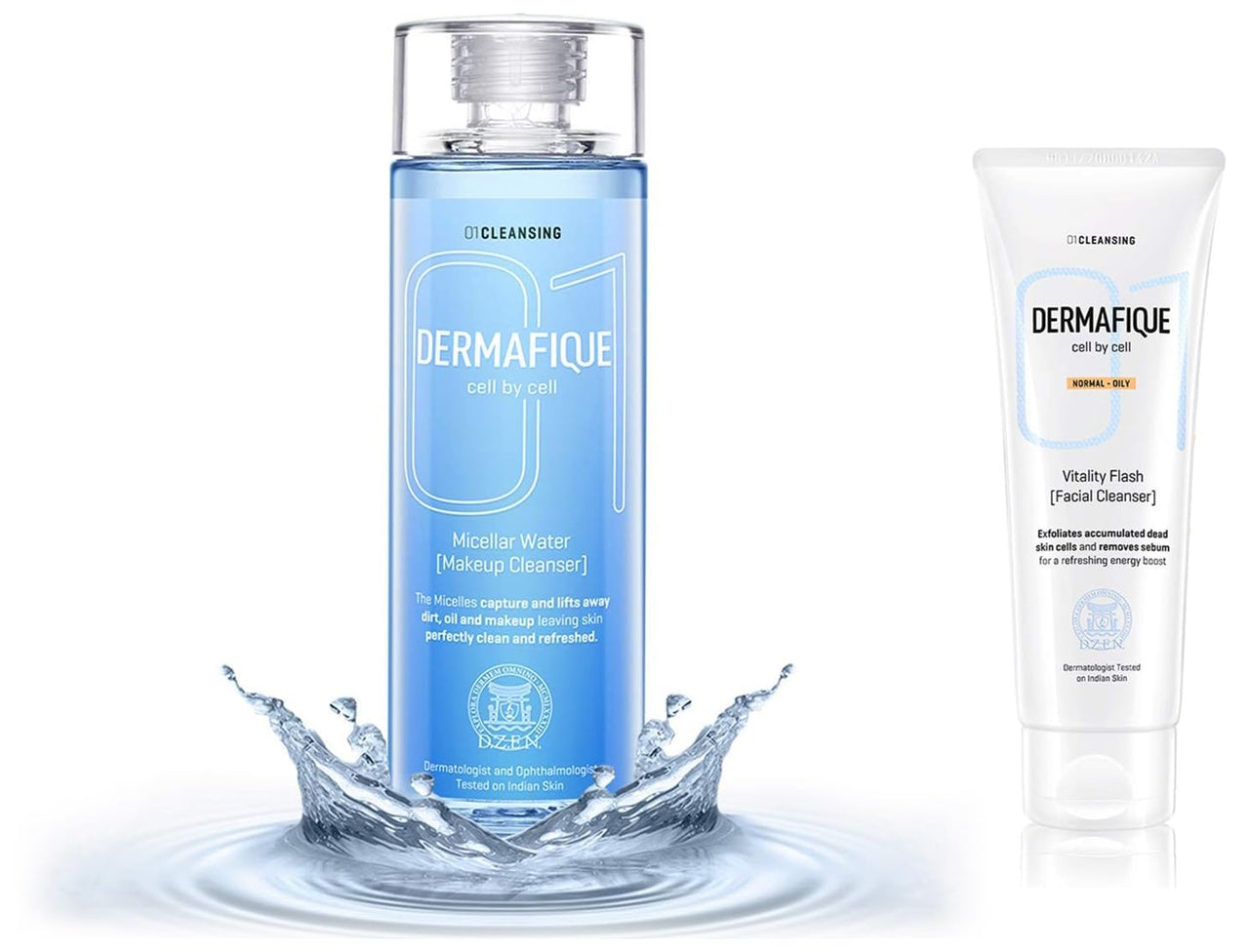 Dermafique Vitality Flash Facial Cleanser, 100ml And Dermafique Micellar Water Makeup Cleanser, Blue, 150ml