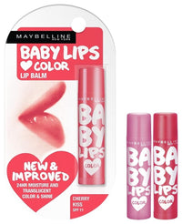 Maybelline New York Baby Lips Lip Balm, Cherry Kiss, 4g & Maybelline New York Baby Lips Pink Lolita & Baby Lips Cherry Kiss Lip Balm, Pink, Red, 31.2 g (Pack of 2)