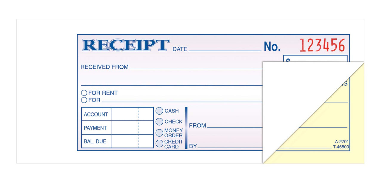 Adams Money and Rent Receipt Book, 2-Part, Carbonless, 2.75 x 7.19 Inch, 50 Sets, White and Canary (DC2701)