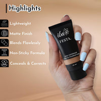Iba Festa PRO Coverage Matte Foundation - 04 Caramel Beige, 30ml | Long Lasting | Lightweight | Oil Free & Matte Finish | 100% Natural Vegan & Cruelty-Free