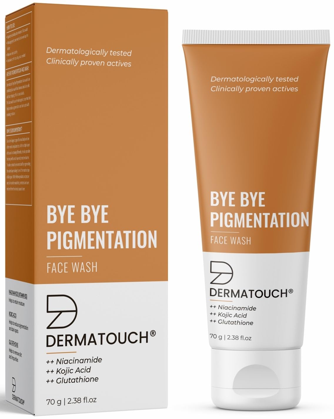 DERMATOUCH Bye Bye Pigmentation Face Wash || Anti Pigmentation for Women/Men with Niacinamide, Kojic Acid, & Glutathione - 70G