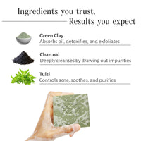 Shankara Purifying Body Bar – Green Clay & Activated Charcoal | Natural Bar Soap for Oily Skin & Combination Skin | Plant-Based, Soap-Free, pH-Balanced Cleanser | 100g