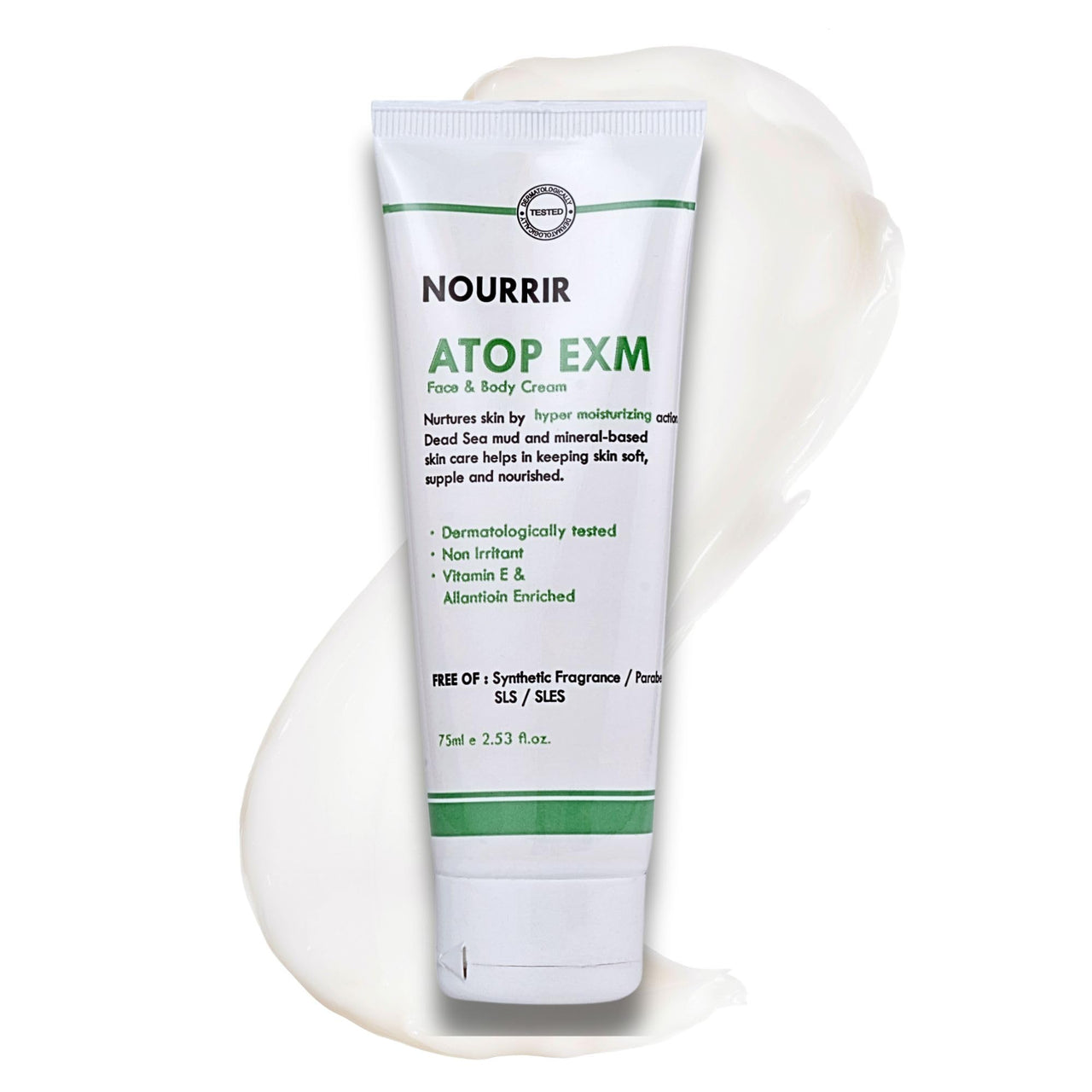 NOURRIR Atop Exm Hydration Cream - Soothes Sensitive Skin with Allantoin, Vitamin E & Dead Sea Minerals, Fragrance-Free, 75 ml