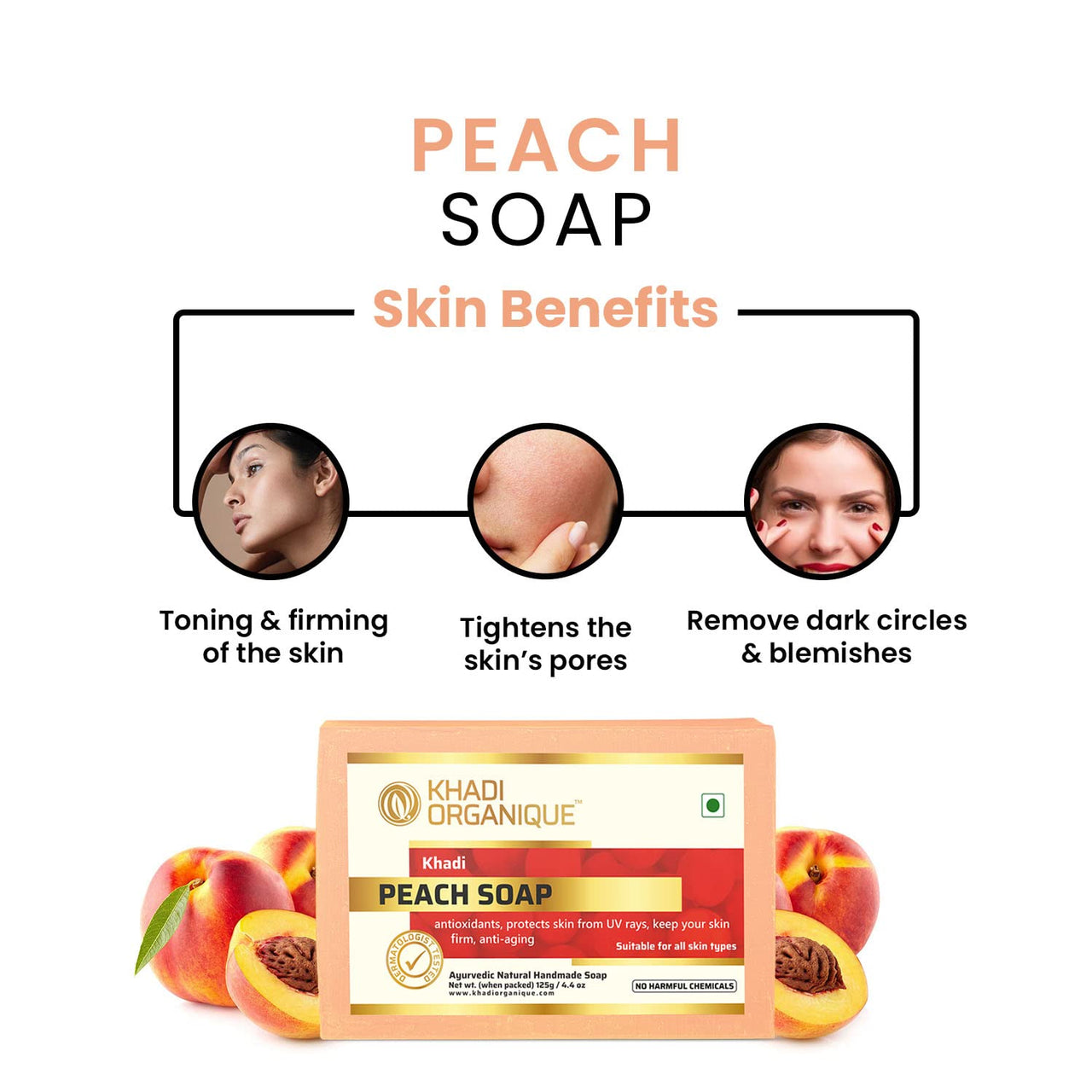 Khadi Organique Natural Herbal Peach Soap Pack of 4