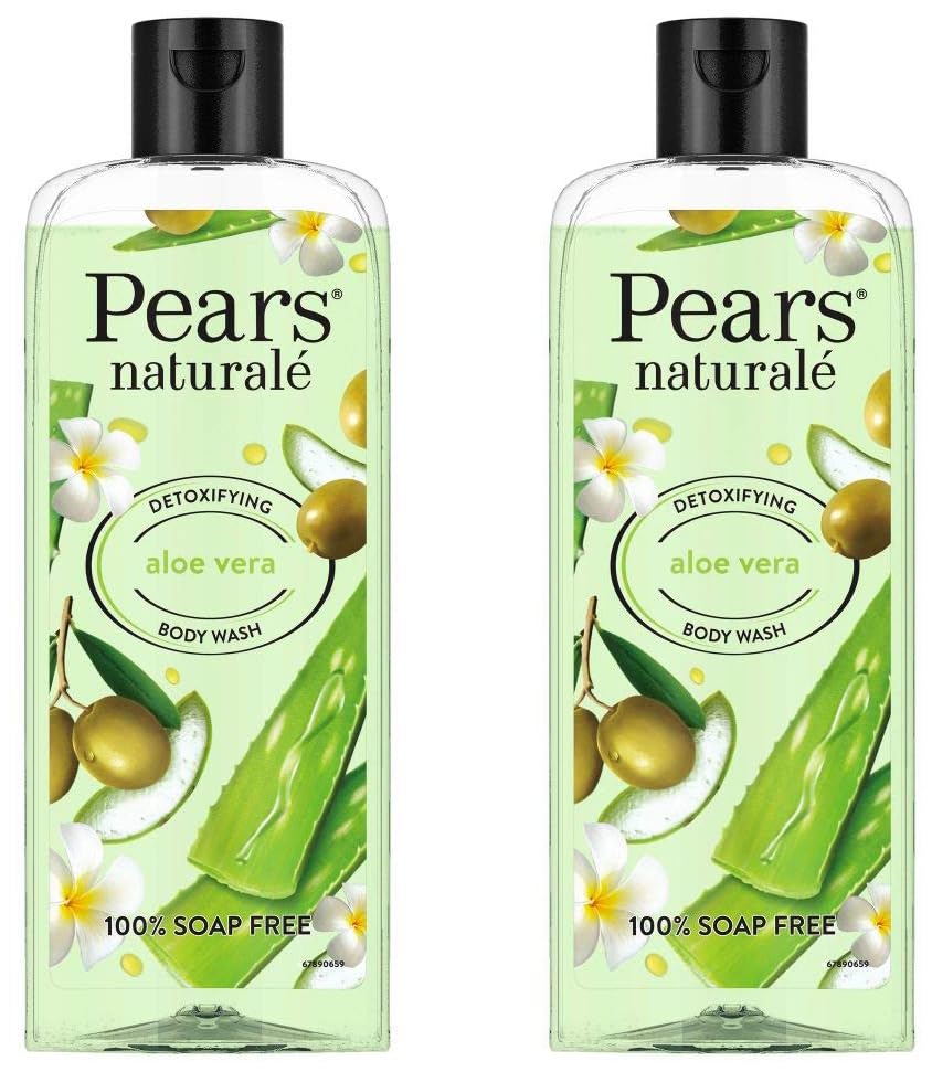 Pears Naturale Detoxifying Aloe Vera Body Wash 250 ml, 100% Natural Ingredients, Liquid Shower Gel with Olive Oil for Glowing Skin - Paraben Free (Pack of 2)