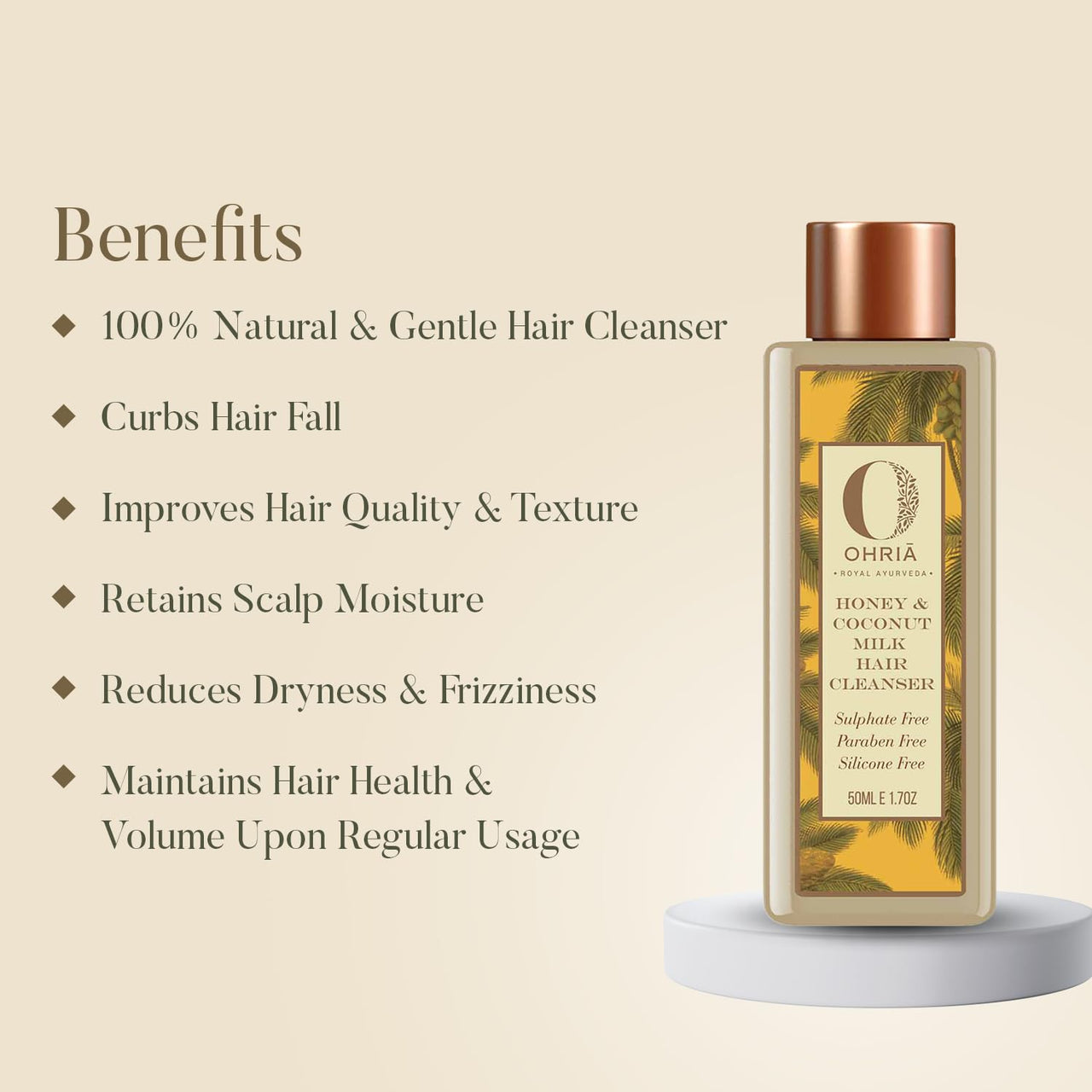 Ohria Ayurveda Honey & Coconut Milk Hair Cleanser | Free from Sulfates, Parabens & Silicones | Ayurvedic Ingredients | Hydrates & Revitalizes Dry, Damaged Hair | For All Hair Types | 200ml