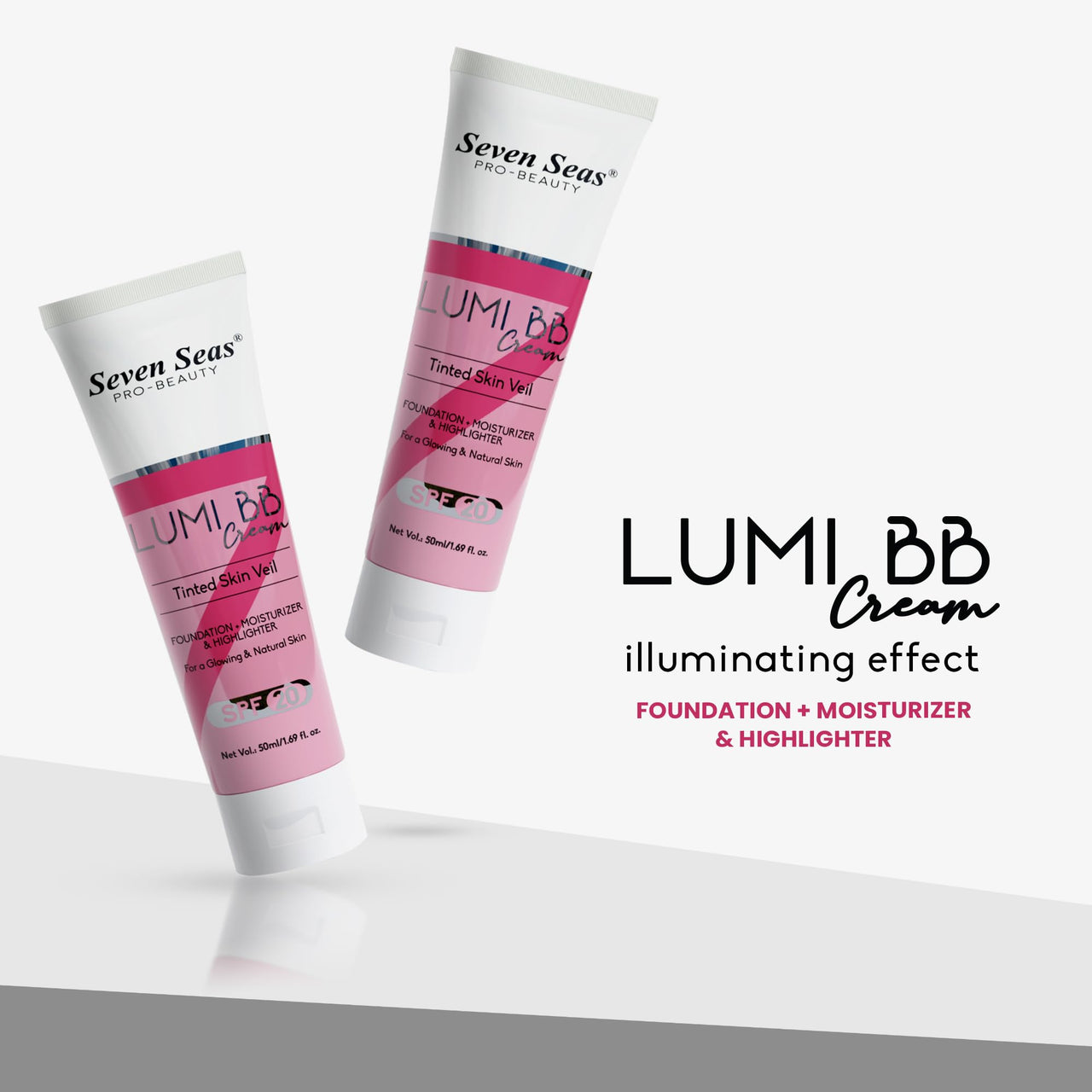 Seven Seas Lumi BB Cream, Tinted Skin Veil Foundation with SPF-20, Foundation + Moisturizer + Highlighter, 50ml (03-Natural, 50ml)