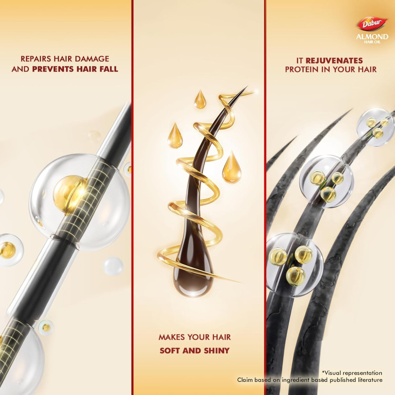 Dabur Almond Hair Oil - 190ml With Free Dabur Almond Oil 95ml | Provides Damage Protection | Non Sticky Formula | For Soft&Shiny Hair | With Almonds, Keratin Protein, Soya Protein & 10X Vitamin E