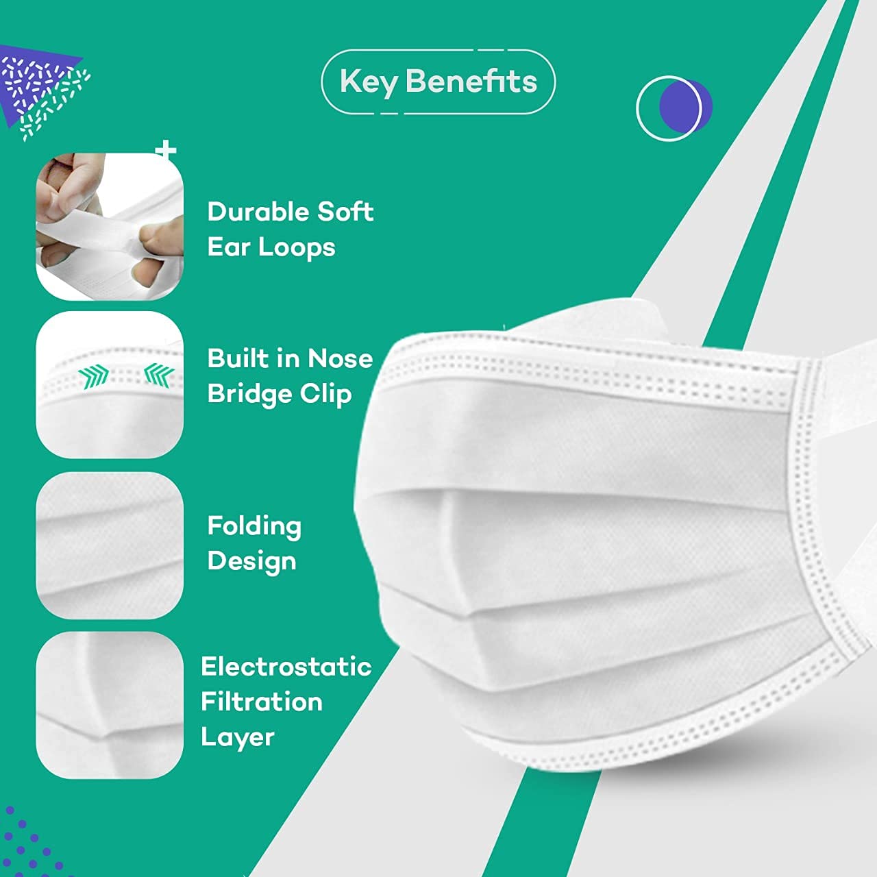 Careview N95 Unisex Nonwoven Fabric 3 Ply Reusable Disposable Surgical Face Mask Pouch with Soft Fabric Earloop Without Valve Certified by BFE and PFE SITRA, DRDO, ISO and CE (White) - Pack of 100