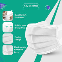 Careview N95 Unisex Nonwoven Fabric 3 Ply Reusable Disposable Surgical Face Mask Pouch with Soft Fabric Earloop Without Valve Certified by BFE and PFE SITRA, DRDO, ISO and CE (White) - Pack of 100