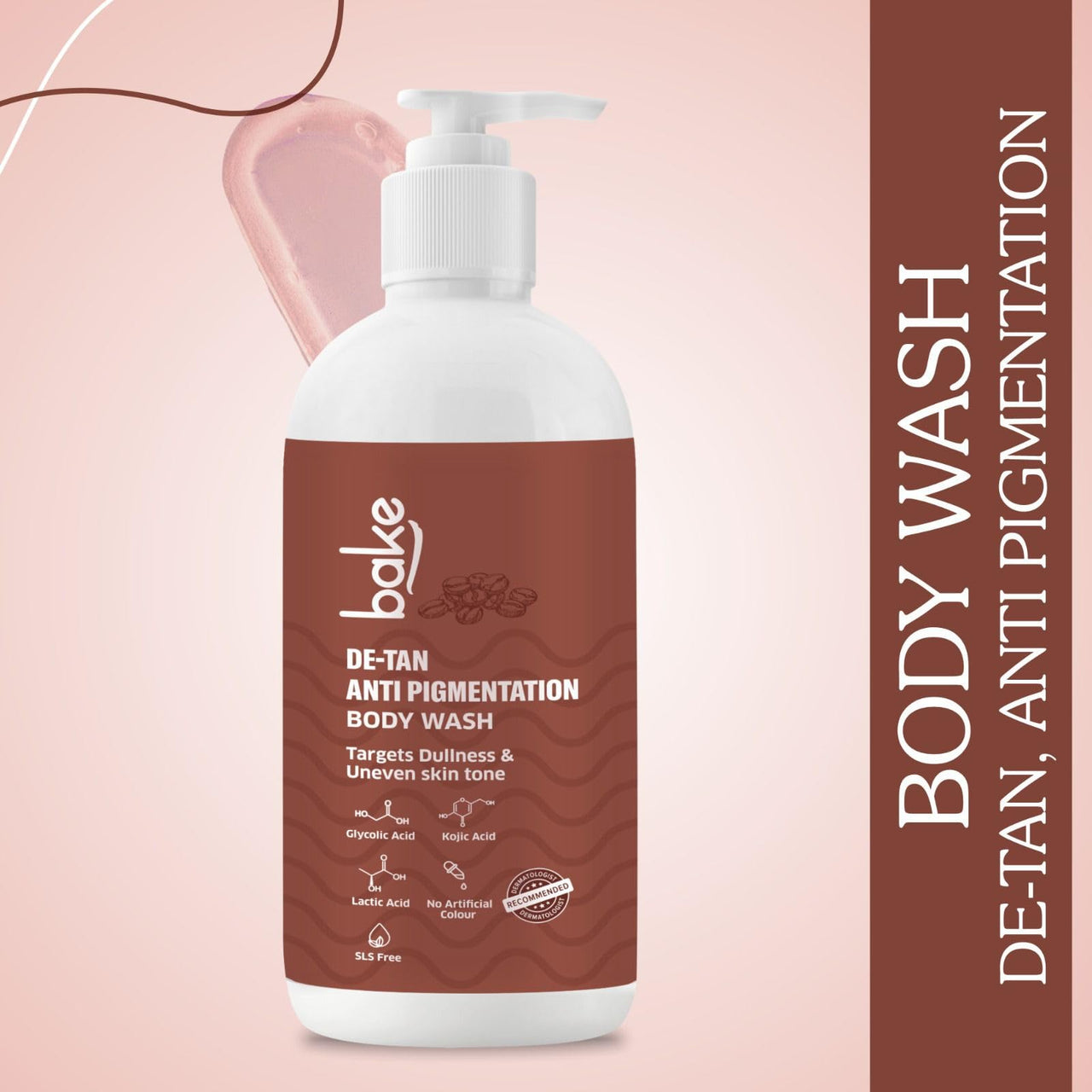 BAKE De-Tan Anti Pigmentation Coffee Body Wash with Kojic Acid, Glycolic Acid, Lactic Acid for Dark Spots, Pigmentation, Tanning & Tan Removal | For Men & Women | 250ml