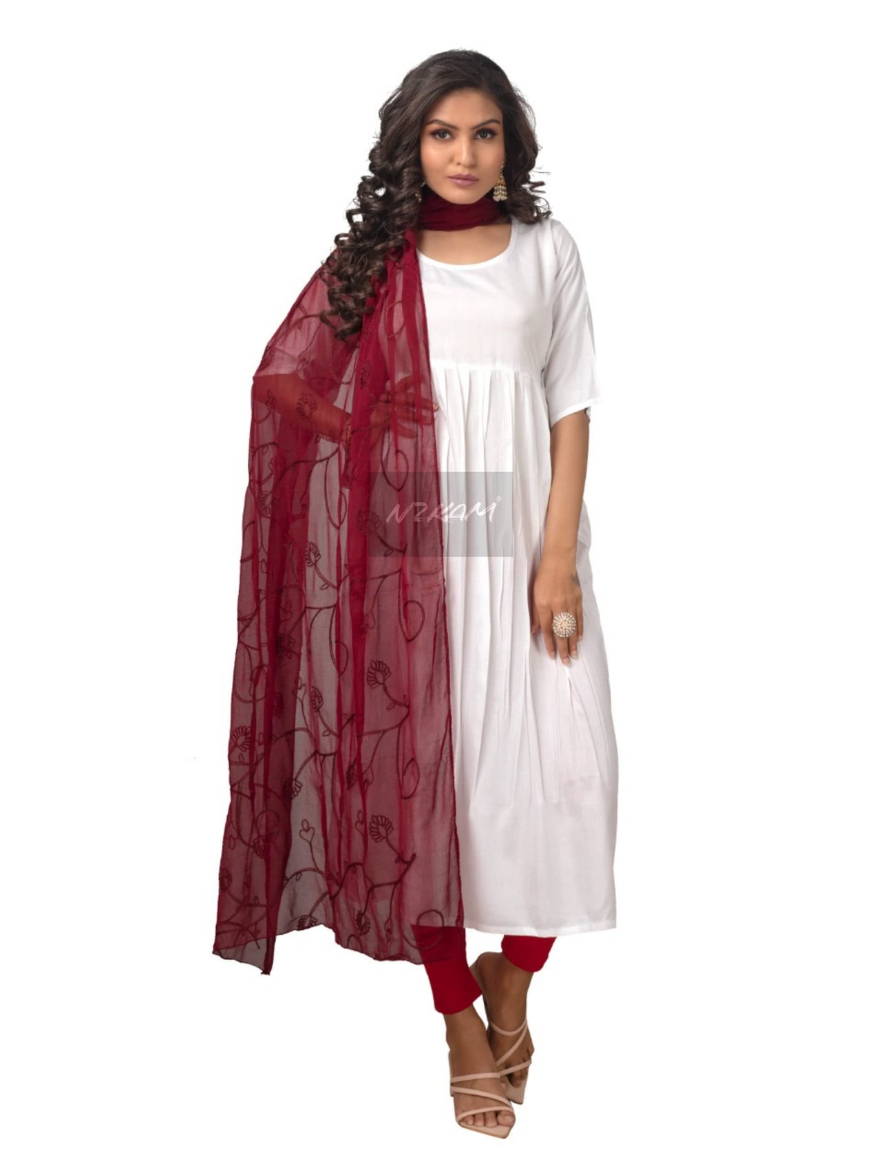 NZKAM Women's  Embroidery Chiffon Aari Work Dupatta | Ethinic Dupattas for Girls