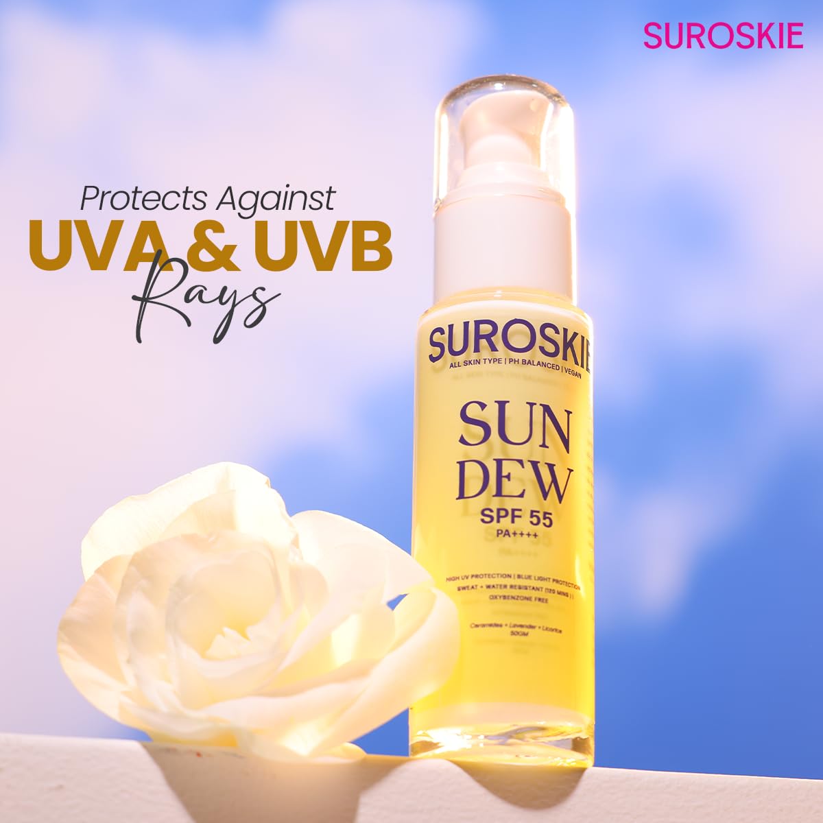Suroskie Sun Dew Spf 55 Pa++++ (50Gm) | For Uva/B Protection | Sweat & Water Resistant | No White Cast | Infused With Ceramides | Repair Skin Barrier | All Skin Types | Sunscreen For Men & Women