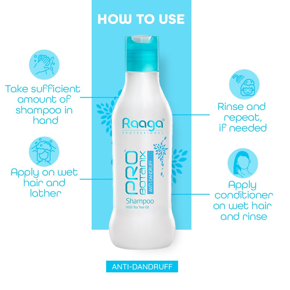 Raaga Professional Pro Botanix Anti-Dandruff Shampoo with Tea Tree Oil (200 ml) Reduces Itchiness & Flaking, Prevents Dryness | Suitable For Men and Women