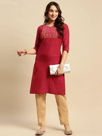 rangita Women 100% Cotton Yoke Zari Embroidered Knee Length Straight Kurti