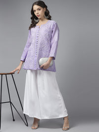 Ada Women's  Hand Embroidered Lucknowi Chikankari Cotton Straight Short Top Kurti A178625