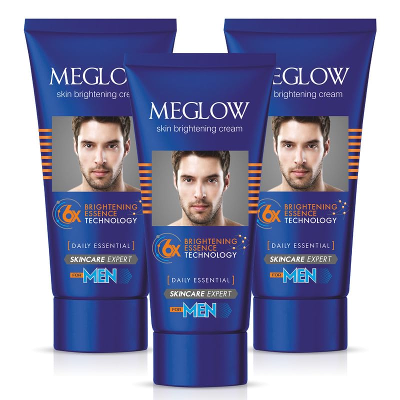 Meglow | Skin Brightening & Whitening Cream For Men | Face Cream For Glowing Skin with Vitamin E | Reduces Dark Spots, Prevents Pigmentation | Pack of 3 (30g each)