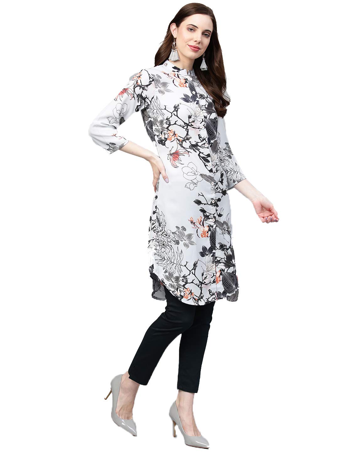 Jompers Women's  A-Line Crepe Georgette Kurta (Blue)