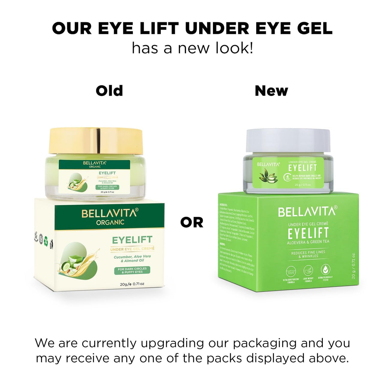 Bella Vita Organic EyeLift Hydrating Natural Under Eye Cream Gel for Dark Circles, Puffy Eyes, Wrinkles & Removal of Fine Lines for Women & Men, 20 gm (Pack of 2)