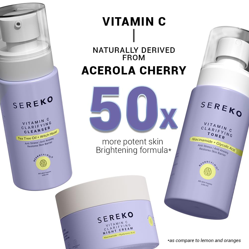 SEREKO Clarifying Classics Skincare Gift Set for Women & Men, Birthday & Anniversary | Clarifying Face Cleanser 100ml, Face Toner 100ml & Night Cream 50ml