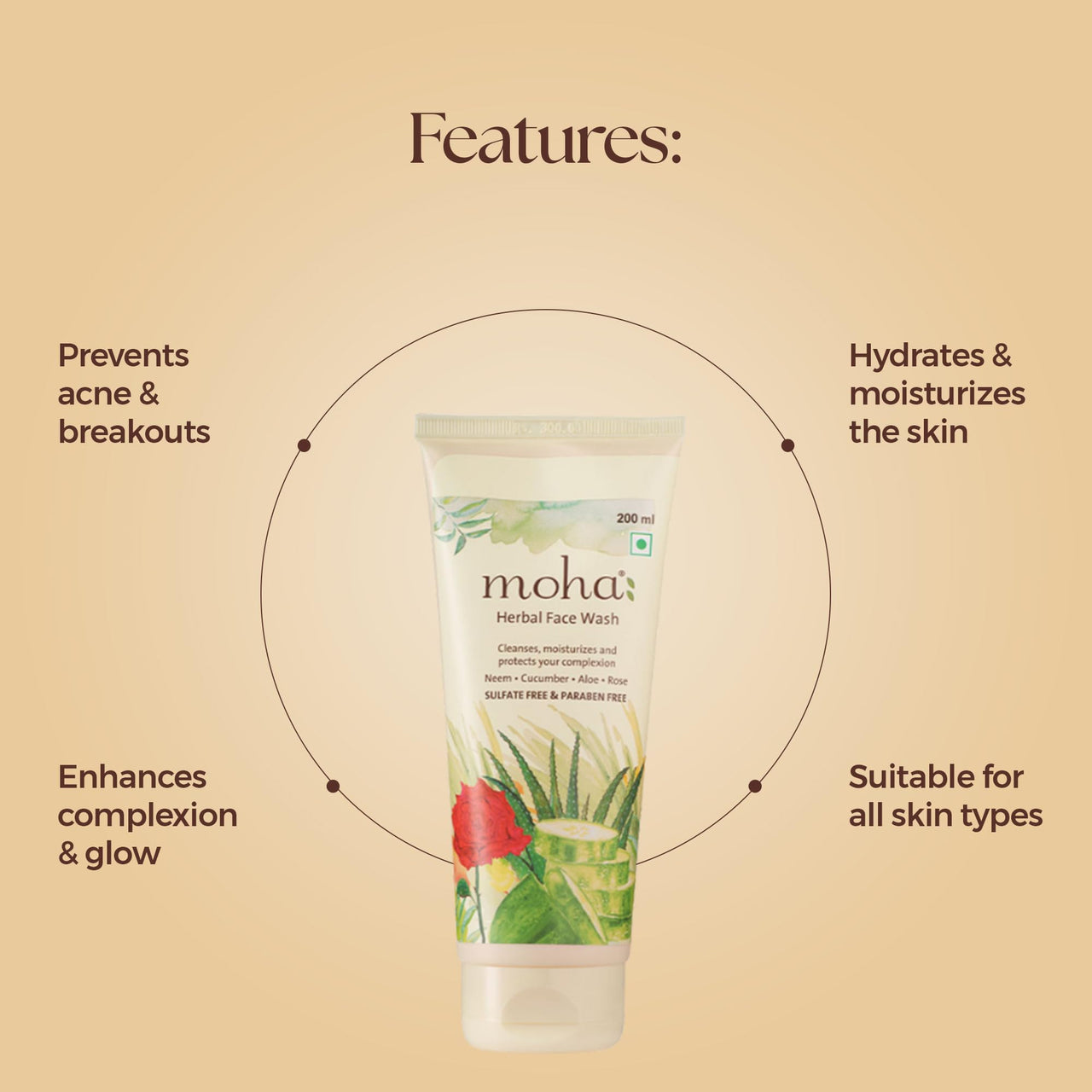 moha: Herbal Face Wash With Goodness Of Neem, Aloevera, Cucumber, Rose & Yashtimadhu for Healthy, Soft & Glowing for all age groups -100 ml (Pack of 2)