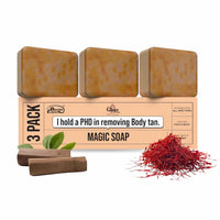 Hamare Ghar Magic Soap Tan Removal Pack Of 3 | Sandalwood & Saffron Magic Soaps For Bath (100 Gms Pack Of 3) | Paraben Free | Chandan & Kesar Bath Soap | Handmade Soaps For Glowing | Skin Brightening For Men & Women
