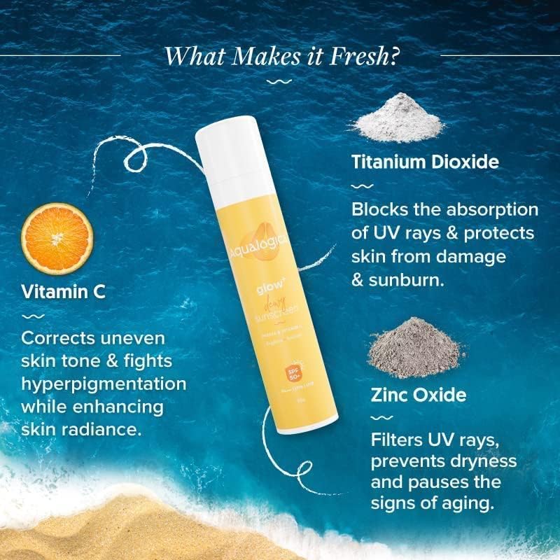 Aqualogica Glow+ Dewy Sunscreen SPF 50 PA++++ with Papaya & Vitamin C | For Oily, Combination & Dry Skin Type | UVA/B & Blue Light Protection | Fragrance-Free | For Men & Women | 50g x 2