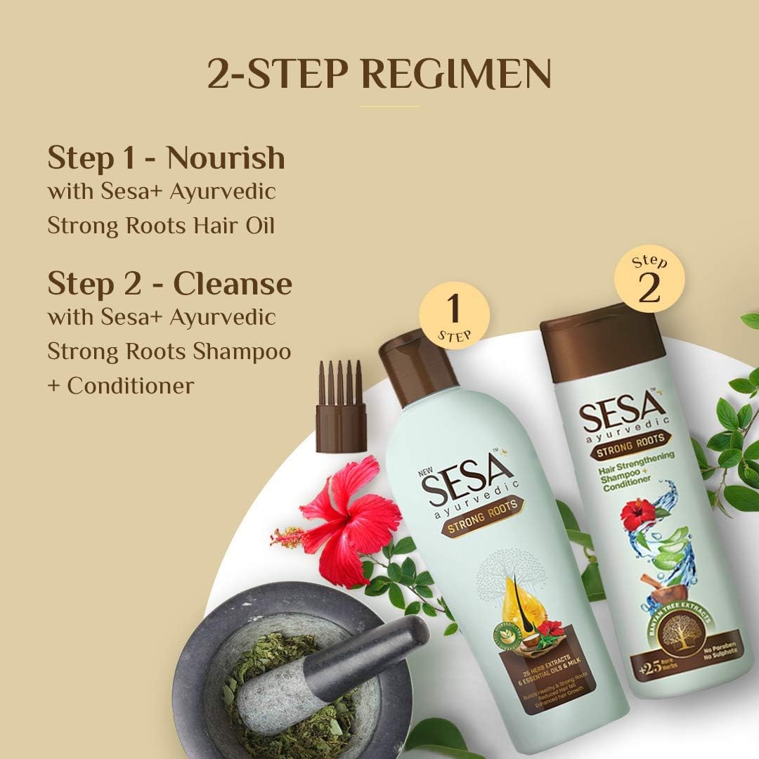 SESA Ayurvedic Strong Roots Hair Shampoo And Conditioner 200 ml Paraben & Sulphate Free Strengthening Roots Nourishes Scalp For Men & Women