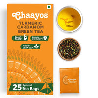 Chaayos Green Tea Bags - Turmeric Cardamom (25 Pyramid Tea Bags) | Turmeric and Cardamom Flavoured Green Tea | Green Tea | Herbal Tea | Green Tea Leaves | Detox Green Tea