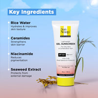 SunScoop Ceramides & Rice Water Gel Sunscreen | SPF 50+ PA++++ | For Oily & Combination Skin | Oil-Free Finish | Sweat-Free | Lightweight Formula | Protects Skin Barrier | 45g