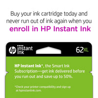 HP 62XL Black High-yield Ink | Works with HP ENVY 5540, 5640, 5660, 7640 Series, HP OfficeJet 5740, 8040 Series, HP OfficeJet Mobile 200, 250 Series | Eligible for Instant Ink | C2P05AN